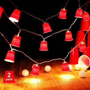 Hiboom 6.56 Feet Cups String Lights, Mini Cups Light Party Decoration, Battery Operated LED for Party Supplies Graduation Season (Red,2 Pack)