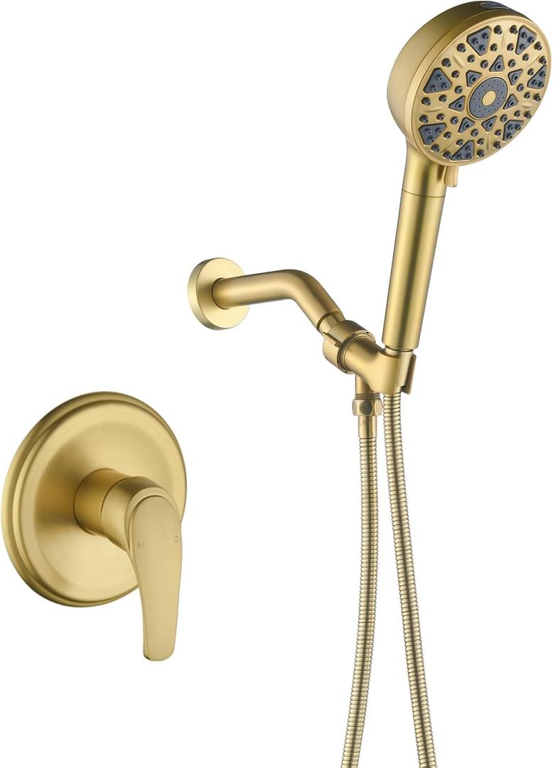 Shower Faucet Set with 7 Functions Handheld Shower Head Filter Shower Combo Set System Shower Trim Kit Brushed Gold