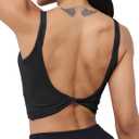 LUYAA Womens Workout Sports Bras Backless Padded Yoga Tank Tops Crop Twist Low Back Cami Bra for Gym (Large, Black)