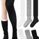 3 Pairs Women Cotton Knit Boot Socks Knee High Stockings with Lace Trim Slouch Stacked Scrunch Socks Free size (Black,white,gray)