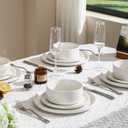 GZG Classic Series - Plates and Bowls Set for 4, 12 Piece Stoneware Dinnerware Sets, Microwave and Dishwasher Safe Lead-Free Handcrafted Ceramic Dishes Set - Ivory White