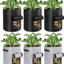 6 Pack Potato Grow Bags, 10 Gallon Planting Bags Large Fabric Pots with Flap Window Vegetable Planter Garden Pot Tall Potato Growing Containers with Handles for Vegetables, Fruits, Black + Grey