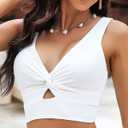 GRAPENT Bikini Tops for Women Cropped StrapCore Tankini Tops Beach Padded Knot Twist Cut Out Adjustable Swimwear Top Only (White, XL)