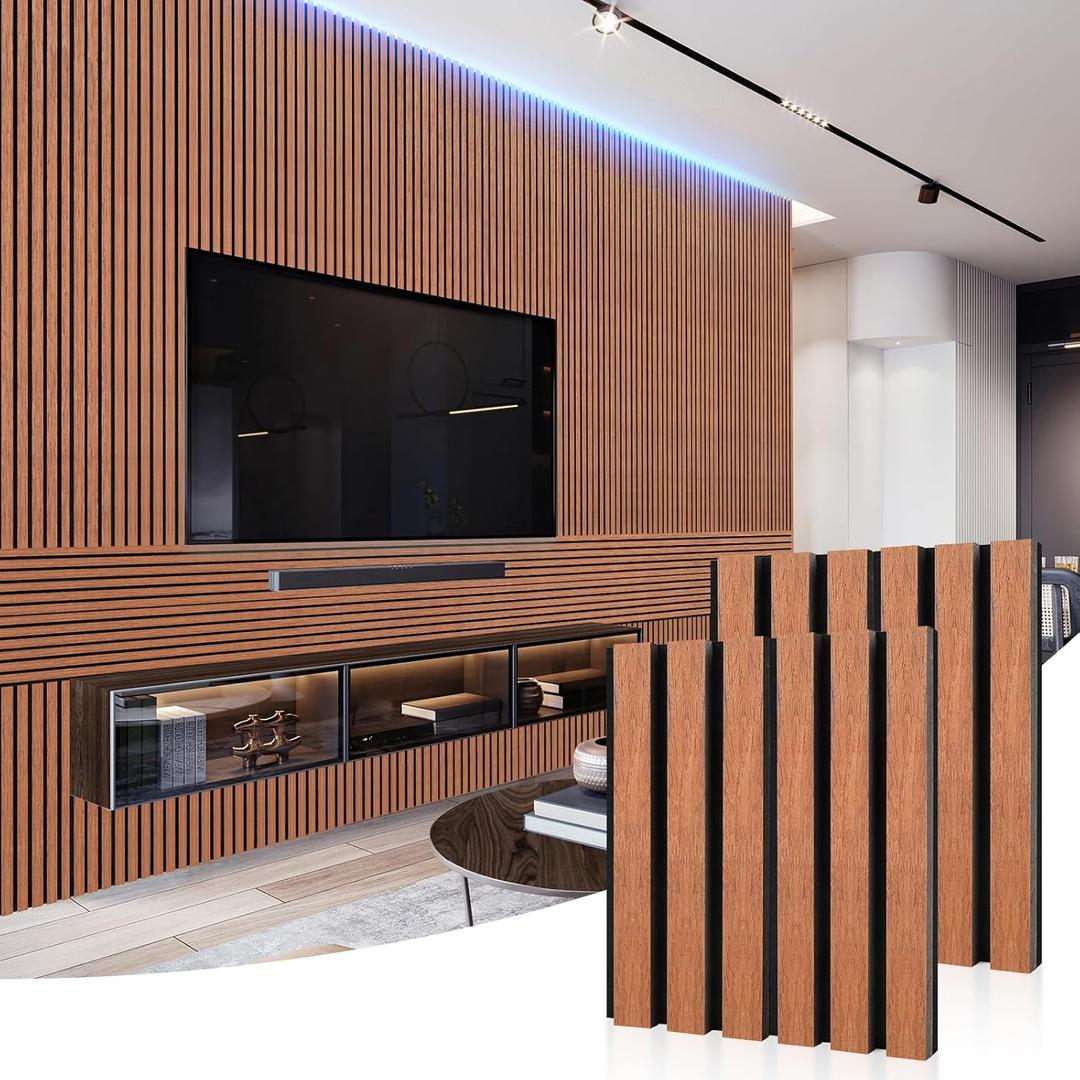 Acoustic Wood Wall Panels and Wooden Panels Wall Decor,2 Pack 23.62 X 23.62 Recording Studio Acoustical Treatments and Sound Absorbing for Living Room or Office,Cherry