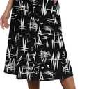 Womens Casual Midi Skirt Dresses with Pockets Pleated High Waist Floral Print Knee Length Skirt(White flo-Black,XL) (Black)