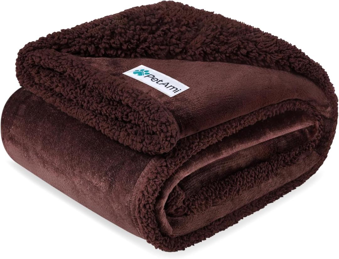 PetAmi Waterproof Dog Blanket for Couch, Extra Large 80x60, Pee Proof Sherpa Fleece Reversible Pet Throw, Furniture Protector for Bed Sofa Crate Kennel, Soft Washable Cover for Dog Cat, Brown Sherpa
