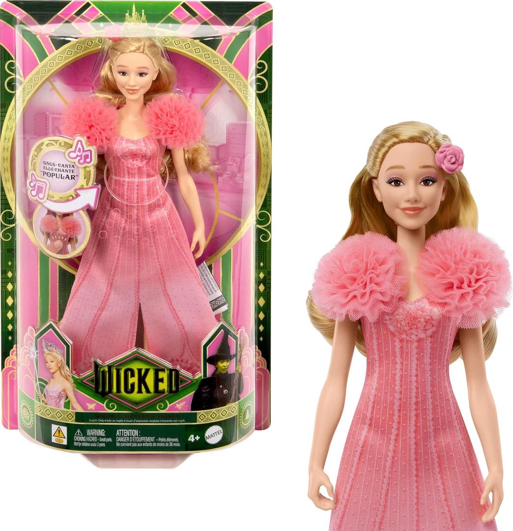 Mattel Wicked Singing Glinda Fashion Doll & Accessories, Posable with Movie-Inspired Look & Removable Outfit, Sings Popular