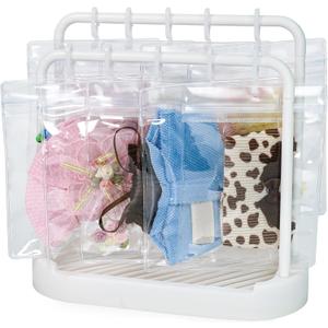 Doll Clothes Organizer with 20 PVC Clear Bags - Detachable Hanging Rack with Tiered Design & 20 Hooks, Wardrobe Storage for 7 Inch Fashion Dolls