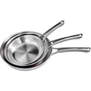 ROVSUN 8-10-12 Inch Stainless Steel Cookware Set, 3 pcs Tri-Ply Skillets Set, Full Clad Stainless Steel Chef's Pan, PFOA & PTFE Free Skillets, Compatible for All Cooktops, Dishwasher & Oven Safe, 3-Pieces Skillets