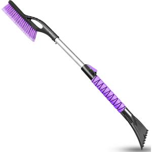 HEEYA Ice Scraper and Brush for Car, Extendable Snow Brush and Ice Scraper for Car Windshield Window, Car Snow Scraper and Brush with Foam Grip for SUV Truck Automobile Vehicle - Purple (33 Inch)