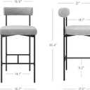 Nathan James Dahlia Counter Height Chair, Modern Barstool with Back, Mid-Century Metal Legs and Padded Cushion for Kitchen, Island and Bars, Light Grey/Black