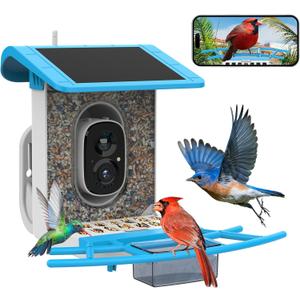 SMONET Bird Feeder with Camera B300: Smart Birdhouse Camera AI Recognition Solar Powered,Outdoor Wireless WiFi Birdfeeder Watching Live Video,Funny Birthday Gifts for Mom Mother Grandma Daughter (Blue)