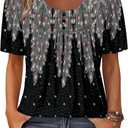 BETTE BOUTIK Women's Short Sleeve Summer Tunic Tops Flowy Flare Button Down Tunic Shirts Blouses S-3XL (Black, L)