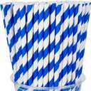 100 Packs Navy Blue Biodegradable Striped Paper Straws, Disposable Drinking Straws for Birthday Carnival Summer Pool Party Wedding Baby Shower Halloween Christmas Party Decoration Supplies