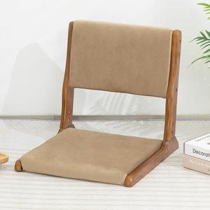HollyHOME Foldable Tatami Chair, Upholstered Japanese Style Floor Seat, Wood Legless Back Rest With Cushion, Accent Meditation for Bay Window, Living Room, Bedroom, Dark Brown