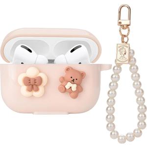 Cute Cases for AirPod Pro 3, Lovely Bow Flower Bear Case with Pearl Chain, Soft Protective Cover for AirPods Pro 3 2025 Released