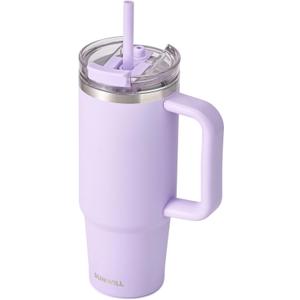 SUNWILL Coffee Tumbler with Handle, 30 oz Travel Mug with Lid and Straw Insulated, Stainless Steel Cup Leak Proof for Travel & Outdoor, Cupholder Friendly, Powder Coated Orchid