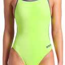 ARENA Women's Performance Team Solid Lace Back Swimsuit One Piece Bathing Suit (34, Arctic Lime/Future Dusk)