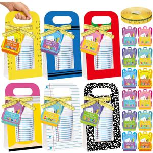 12PCS Back to School Gifts Cup Drink Carrier Holders with Greeting Cards Pencil Apple Composition Book Themed Back to School Portable Cup Sleeves For Teacher Appreciation Gifts Classroom Party Favors