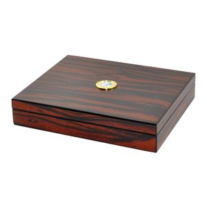 Cigar Humidor - Holds 20 Cigars - Spanish Cedar Wood - Portable Desktop Storage Box with Divider, Humidifier, Hygrometer - Macassar Brown & Black - Gift for Men