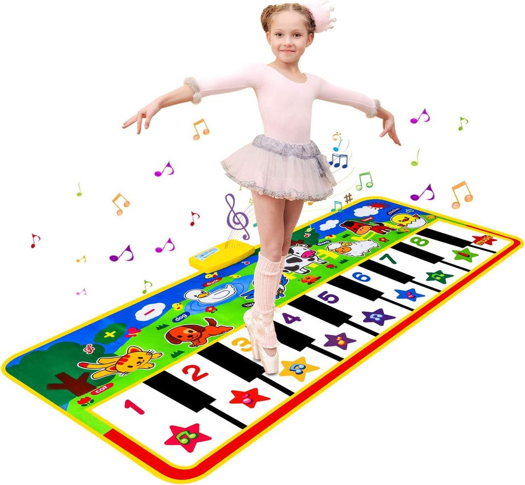 M SANMERSEN Piano Mat, 53'' x 23'' Musical Toys for Toddlers Floor Piano Touch Playmat with 8 Animal Sounds, Music Keyboard Dance Mat Toddler Toys Gifts for Boys and Girls 1-5 Year Old