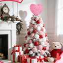 9 Inch Valentine's Day Heart Tree Topper, Valentine's Day Knitted Crochet Heart Tree Topper Ornaments, Pink Valentine Knitted Heart Ornament for Valentines Day Wedding Anniversary Party Supplies