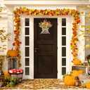 Thanksgiving Fall Door Hanger Basket Wreath Orange Sunflower Wreath, Artificial Autumn Sunflower Wreaths with Flower Mixed Leaves for Front Door Indoor Outdoor Decor Farmhouse Harvest Orange Wreaths