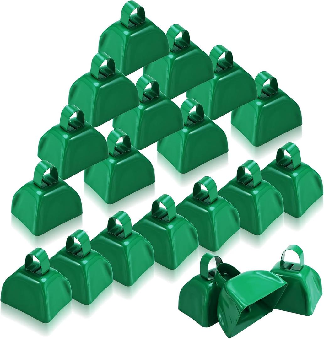 20 Pcs Metal Cowbells Noisemakers for Sporting Events 3 Inch Cow Bells Noise Makers with Handle Hand Percussion Cowbells for Football Games Graduation Party Cheering Team (Green)