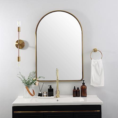 ANDY STAR Brass Mirror, 20x30 Gold Arched Mirror, Brass Bathroom Mirrors for Wall in SUS304-Anti-Rust, Seamless Tube Metal Frame, Wall-Mounted Vertical 1’’ Deep