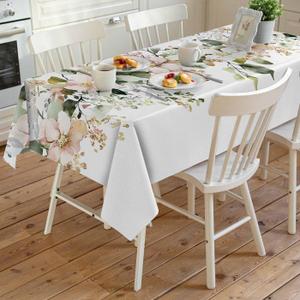 Eucalyptus Floral Waterproof Tablecloths Rectangle Dining Table Cloth Summer Spring Watercolor Botanical Washable Outdoor Table Cover for Kitchen, Cafe, Party, 60 x 120 Inch