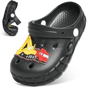 Kids Clogs for Boys Girls Lightweight Slip-On Sandals Water Shoes Beach Pool Slippers for Toddler/Little Kid (Dark Black), 28