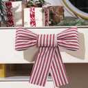 Hungdao 2 Pcs Christmas Kitchen Towels Bows Decor Christmas Decorative Dish Hand Towels Red and White Stripes Cabinet Bows for Xmas Bathroom and Kitchen Decor