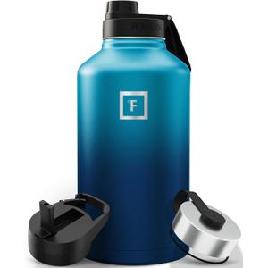 IRON °FLASK Camping & Hiking Hydration Flask with Spout, Wide Mouth Insulated Stainless Steel Sports Water Bottle - 64 oz Dark Night