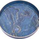 MAONAME 13" Round Decorative Tray, Marbling Plastic Tray with Handles, Coffee Table Trays for Ottoman, Kitchen, Bathroom, Blue