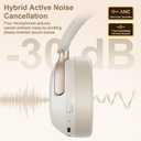 LORELEI QC30 Hybrid Active Noise Cancelling Headphones,Over-Ear Wireless Bluetooth,Beige Protein Leather, Active Noise Control & Transparency Mode,Deep Bass, Built-in Mic