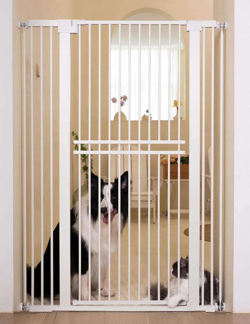 No Pawblems 55" Extra Tall Pet Gate for Cat/Dog, 29-40" Wide Auto Close Tall Dog Gate, 1.37" Ultra Narrow Spacing, NO Drilling Pressure Mounted for Doorways/Hallways, White