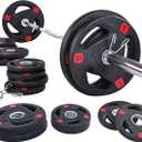 Signature Fitness Cast Iron Olympic 2-Inch Weight Plates Including 7FT Olympic Barbell, 130-Pound, 300-Pound or 325-Pound Set, Multiple Packages