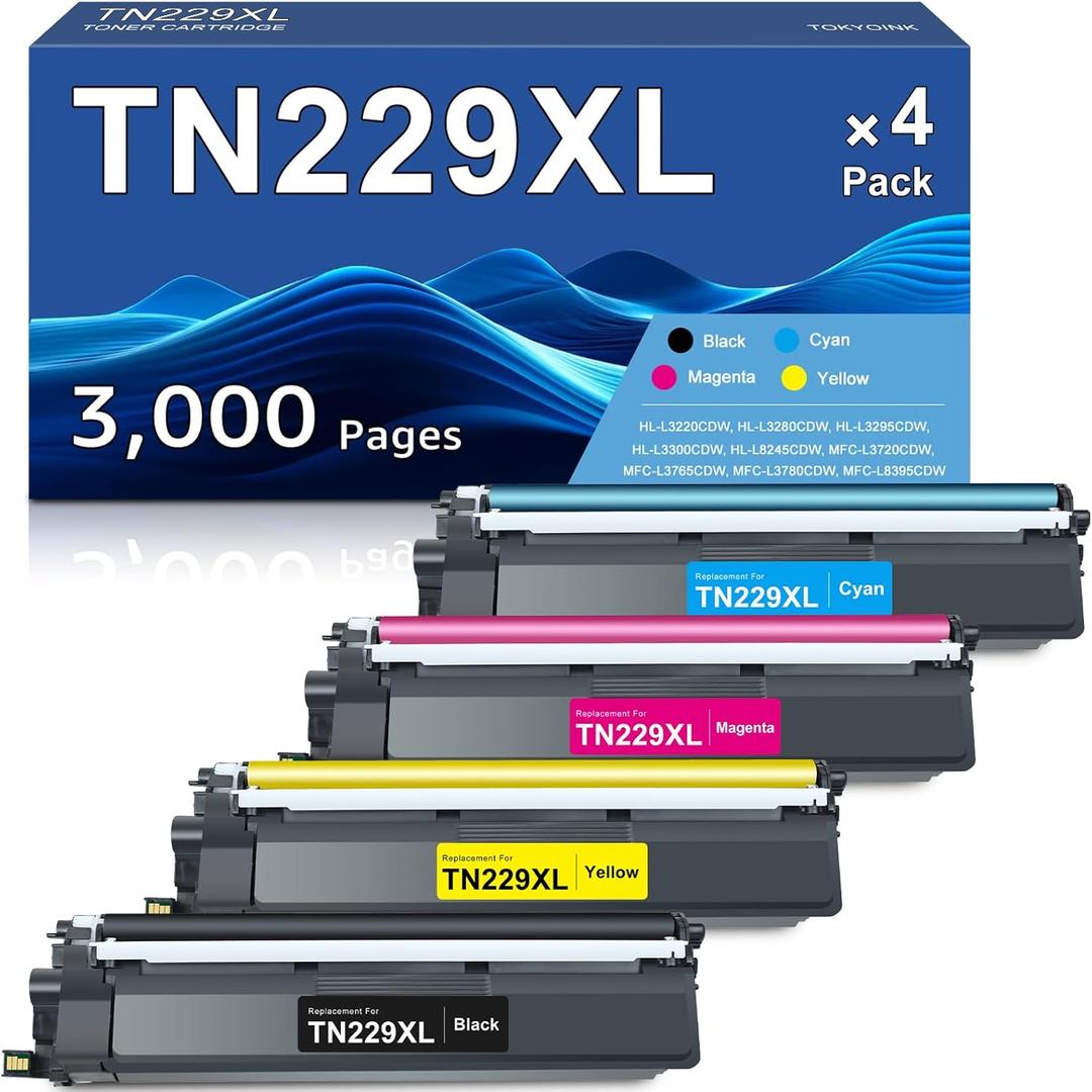 TN229XL Toner Cartridges Compatible for Brother TN229 TN229XXL High Yield Toner for HL-L3280CDW HL-L3220CDW HL-L3300CDW HL-L8245CDW MFC-L3780CDW MFC-L3720CDW Printer - 4 Pack