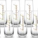 LADY&HOME Bridesmaid Stemless Champagne Flutes Set of 8, 10oz Bride Wine Glasses for Bachelorette Party Weddings(Bridesmaid)