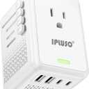 Power Converter Adapter Combo, Specially for Hair Dryers, 220v to 110v Voltage Converter with AC Socket, 2 USB C & 2 USB A Ports, Compact Voltage Converter US to Europe (White)