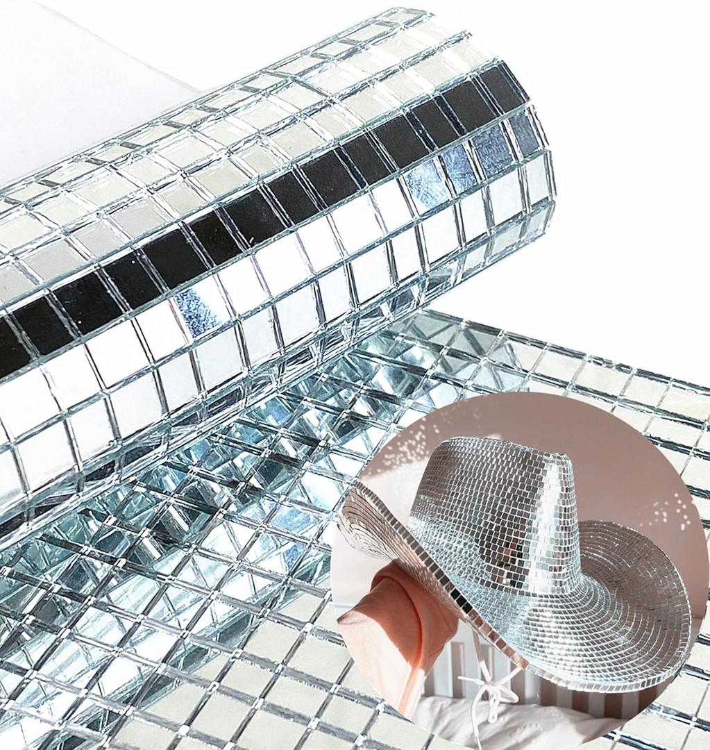 REDODECO Real Glass Silver Mirrors Mosaic Tiles Sticker for Craft Square Glass Tiles Self Adhesive,5mm by 5mm (Silver, 2400PCS)