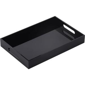 Black Oversize Acrylic Serving Tray with Handles 12x20 Inch -Spill Proof- Decorative Trays Countertop Organizer for Ottoman,Nightstand, Sidetable, Butler (12X20 Inch, Black)