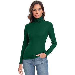 Women's Long Sleeve Casual Lightweight Turtleneck Top Slim Fit Thermal Active Layer Shirts (Medium, Green)