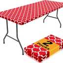 Smiry 2 Pack Rectangle Table Cloth 8 Foot, Waterproof Elastic Fitted Tablecloths, Windproof Washable Polyester Table Cover for Picnic, Camping, Outdoor (Red, 30"x96")
