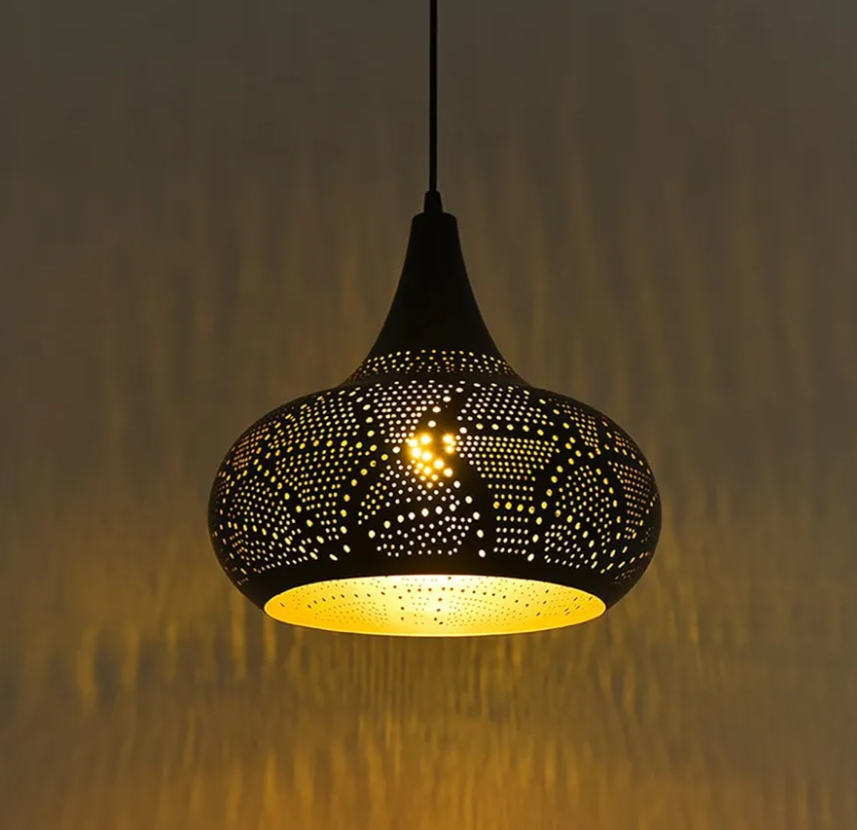 Farmhouse Pendant Light Fixture Black Vintage Hanging Lamp Kitchen Island Retro Ceiling Pendant lamp Loft Metal Iron Hollow Design Adjustable Cord Moroccan Chandelier Pendant Light