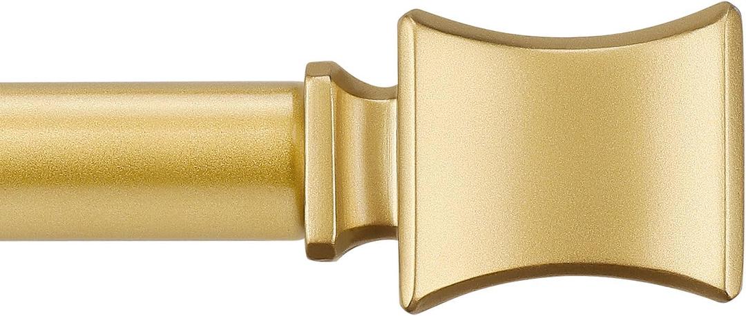 Curtain Rods for Windows 30 to 51 Inches, Gold Decorative Curtain Rods, 1 Inch Diameter Heavy Duty Adjustable Curtain Rod for Sliding Glass Door, Simple Square Finial, 1 Pack