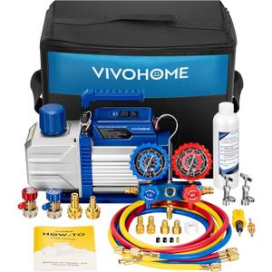 VIVOHOME 110V 1/4 HP 3.5CFM Single Stage HVAC Vacuum Pump and AC Manifold Gauge Kit, Sparkless Motor for R32 R1234yf R454B R134a R22 R410a Systems, Automotive Air Conditioner Maintenance
