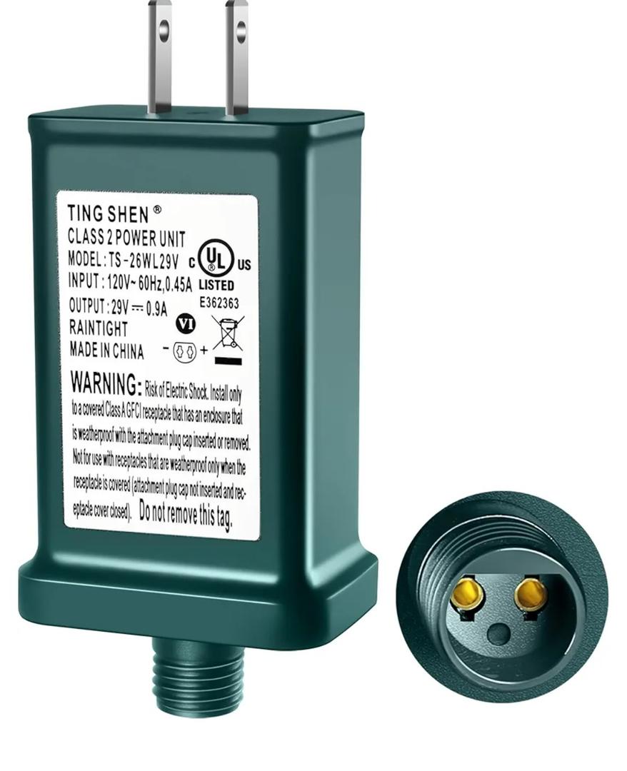 29V LED Power Supply, Christmas Tree Plug Adapter, IP44 Waterproof Class 2 Power Supply for Christmas String Light Inflatable Decorations (TS-26W29V)