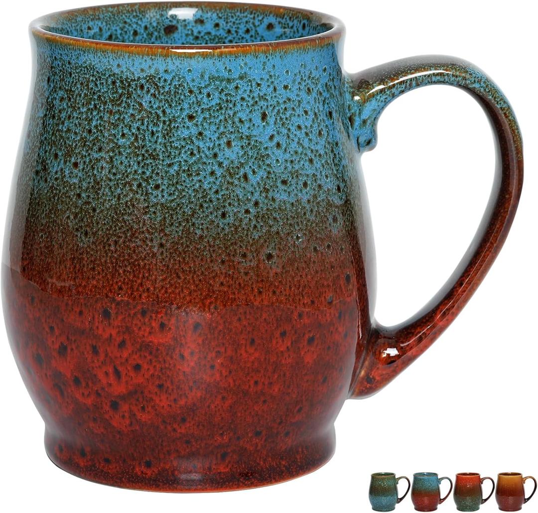 Bosmarlin Extra Large Ceramic Coffee Mug, 24 Oz, Dishwasher and Microwave Safe, Big Oversized Tea Cup, Reactive Glaze (Blue&Red)