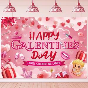Happy Galentines Backdrop Ladies Celebrating Ladies Photo Backdrop for Women Galentines Day Party Decorations Photo Booth Props Supplies (7x5FT210x150cm)